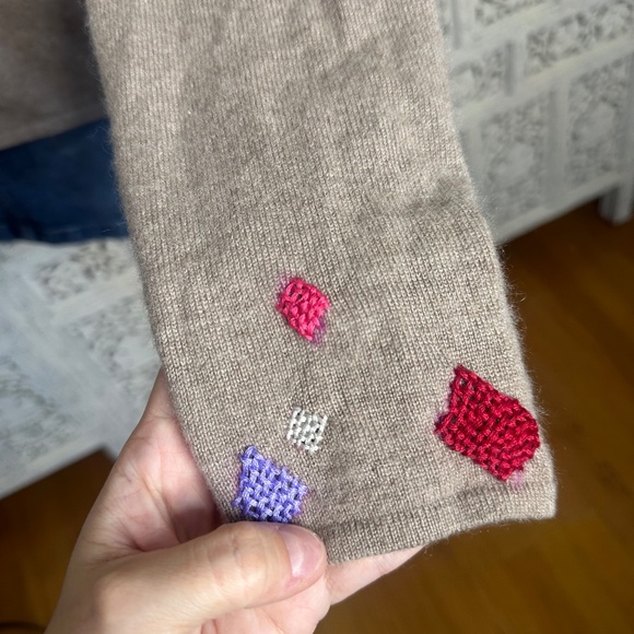 Classiques Entier Brown Tan Patchwork Soft 100% Cashmere Button Up Cardigan Sz L - Picture 5 of 8